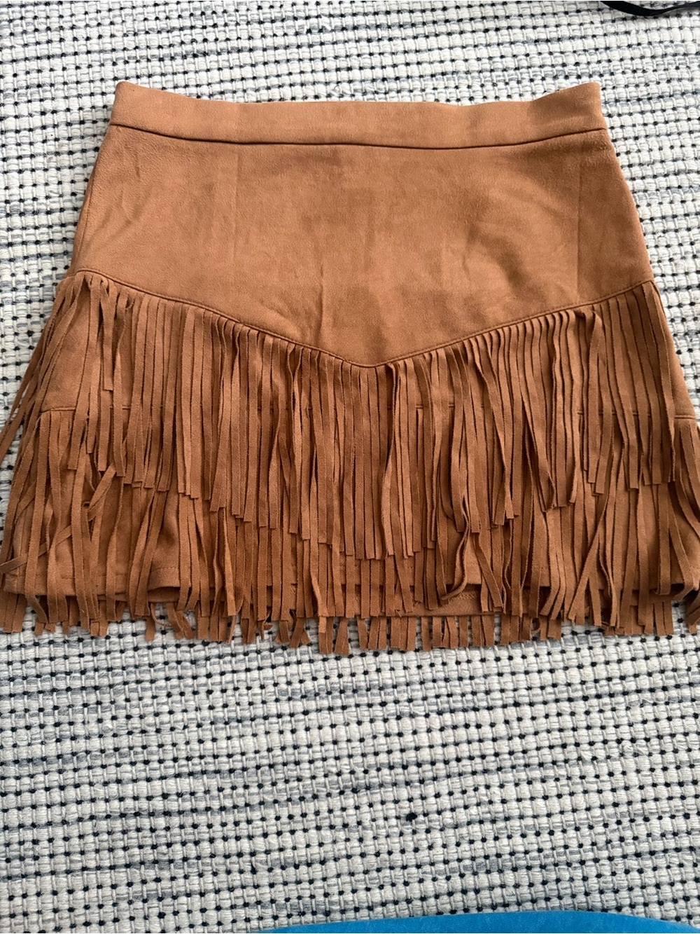 Flying Tomato Faux Suede Fringe Mini Skirt Tan Stretchy Size L